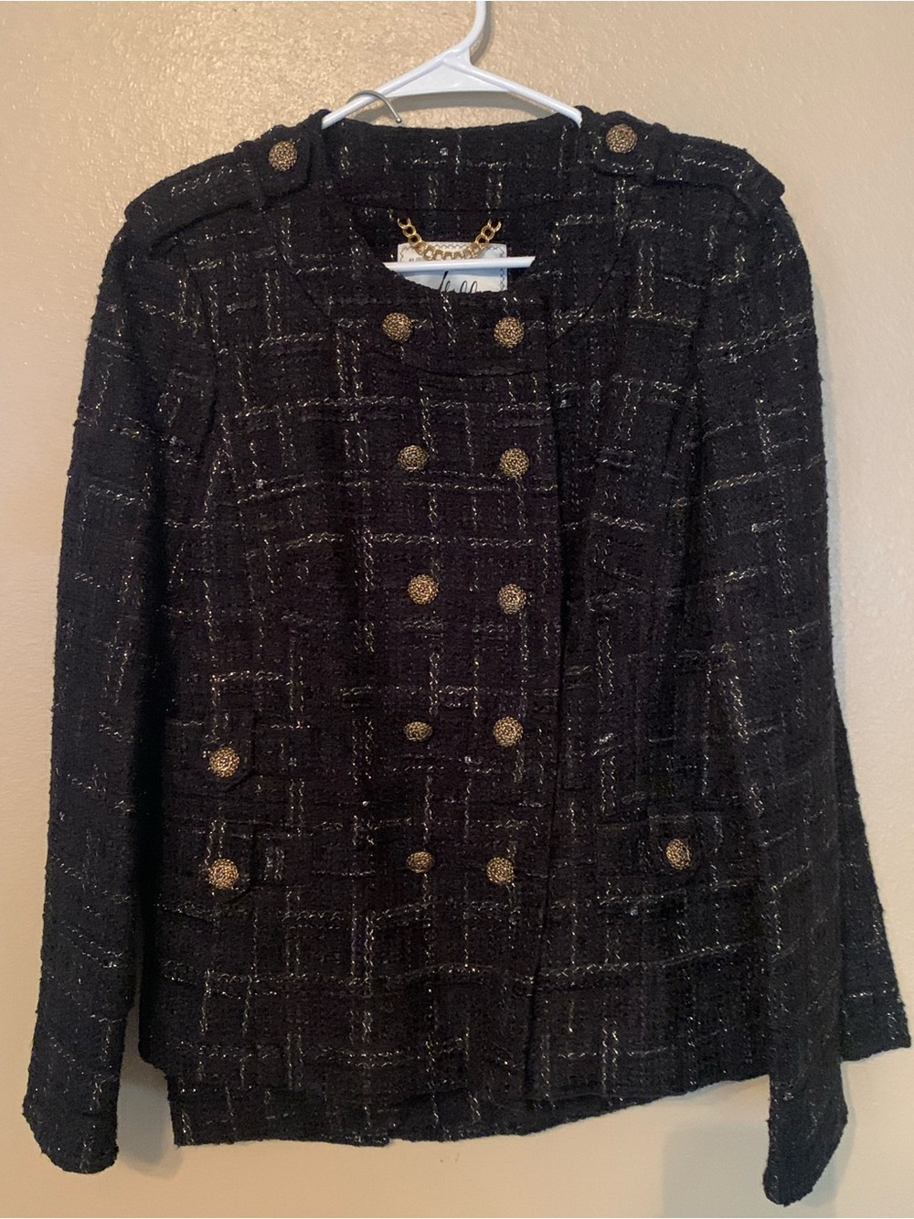 Vintage Milly Metallic Black Tweed 2 Piece Skirt Suit Size 10 Blazer Skirt
